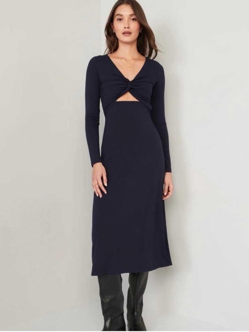 old navy fit & flare twist-front cutout midi dress